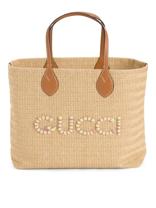 Gucci Beige Straw Tote Bag with Leather Handles - Picture 1 of 13